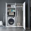 Roomart Waschmaschinenschrank- DORA-II- 130 cm breit – Waschmaschinen- & Trockner-Überbau mit Türen und Ausziehplatte, Bad & Waschküche • Weiß Bild 3
