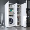 Roomart Waschmaschinenschrank- DORA-II- 130 cm breit – Waschmaschinen- & Trockner-Überbau mit Türen und Ausziehplatte, Bad & Waschküche • Weiß Bild 5