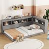 Bett 90x200 cm mit Steckdose und 2 USB-Anschlüssen, Tagesbett aus Spanplatte/MDF in Grau mit Seitenablagen Bild 3