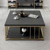 Dmora Wohnzimmertisch Raiden, Niedriger Wohnzimmertisch, Kaffeeregal, Couchtisch für Sofa, 90x90h40 cm, Anthrazit und Gold Bild 4