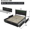 Polsterbett 140×200 cm aus Leinen-Stoff mit Matratze und LED-Beleuchtung, schwarz Bild 4