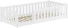 Flachbett, Holzbett mit Rundumschutzgitter 90x200 Kiefer waschweiß lackiert V-60.77W-09Rollrost und Matratze inkl. Bild 2