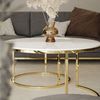 ALLHOUSE24 Couchtisch runder Sofatisch KAYA 2 in 1 Gold Chrom Metall Weiß Marmor Konglomerat (2er Set), Durchmesser: ⌀80 cm und ⌀60 cm Bild 4