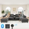 Merax Ecksofa mit Bluetooth-Lautsprecher & Medienkonsole, U-/L-Form Ecksofa, inkl. Hocker & Kissen, für 4–6 Personen, Cordstoff 1 Teile, Modulares Sofa mit Stauraum, Wireless Charging, USB & Getränkehaltern Bild 5