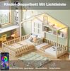 Kinderbett 90x200 cm – Hausdesign mit Regalen, LED-Licht und Sicherheitsgitter aus Massivholz Bild 5