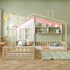 Kinderbett 90x200 cm – Hausdesign mit Regalen, LED-Licht und Sicherheitsgitter aus Massivholz Bild 2