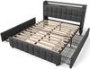 Polsterbett 140×200 cm aus Holz mit LED-Beleuchtung, USB-Anschluss und vier Schubladen, grau Bild 4