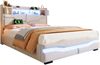 Polsterbett 140x200 cm mit hydraulischem Bettkasten, Leinenbezug, LED-Ambiente und Kopfteil-Staufach, Beige Bild 5