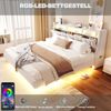 Merax Polsterbett 180 x 200 cm, Doppelbett, Umklappbares Kopfteil Mit Steckdose und Ablagefach, LED-Beleuchtung, Schwebendes Bettdesign, Samtstoff, Beige Bild 3