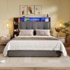 Merax Polsterbett, Einzelbett 90x200 cm, Mit USB Typ-C Ladefunktion, Multifunktionale Aufbewahrung, LED-Beleuchtung, Drucktaste/Appdienung, Leinen, Grau Bild 3
