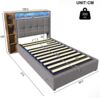 Merax Polsterbett, Einzelbett 90x200 cm, Mit USB Typ-C Ladefunktion, Multifunktionale Aufbewahrung, LED-Beleuchtung, Drucktaste/Appdienung, Leinen, Grau Bild 4