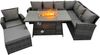 Fimous 8 Sitzer Outdoor Hoher Rücken Rattan Gartenmöbel Esstisch Set mit Sessel Dunkelgrau gemischt Rechts Side Bild 2