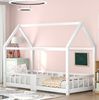 Kinderbett Hausbett 90x200 cm mit Rausfallschutz und Tafel – aus massivem Kiefernholz und MDF in Weiß Bild 1