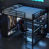 STILVORA Hochbett 160x200 Metallbett mit LED Jungendbett mit Schreibtisch&Kleiderschrank (mit LED, Schreibtisch, Kleiderschrank und Stauraum – Platzsparendes Design) Bild 5