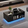 Merax Couchtisch Höhenverstellbarer Kaffeetisch mit Verstecktem Stauraum, Beistelltisch Mit LED-Licht , Wohnzimmertisch Mit Schublade, Sofatisch, Schwarz Bild 2