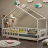 Bett Hausbett Kinderbett 90x200 cm aus Holzmaterial in Weiß mit Schutzzaun und Lattenrost, Matratze nicht enthalten Bild 3