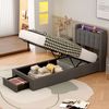 Polster-Jugendbett aus Samt mit LED, USB, hydraulischem Stauraum & Schubladen, ohne Matratze, 90x200 cm, Grau Bild 2