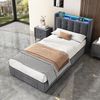 Polster-Jugendbett aus Samt mit LED, USB, hydraulischem Stauraum & Schubladen, ohne Matratze, 90x200 cm, Grau Bild 3