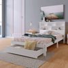 Einzelbett 90x200 cm Weiß mit Bücherregal-Kopfteil und Schublade, Stauraumbett aus Kiefernholz,Jugendbett Bild 3