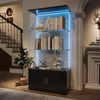 FUROKOY Glasvitrine Standvitrinen mit Kabinett, Vitrine (Vitrinenschrank mit 2 Glastür und Lichtleiste für Sammler, Bücher) 3 Lagen Sammlervitrine, 78.5 x 35 x 164 cm, Schwarz Bild 3