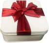 2x Geschenkdose Dose Weiß mit Roter Schlaufe Metall H4xL9xB9cm Bild 1