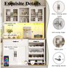 STILVORA Highboard 140cm Küchenschrank mit Rollwagen Buffetschrank mit LED (Küchenschrank mit Rollwagen & LED, MDF+Glas, mit 4 Glastüren, Schublade, Weinregal & USB, bis 60 kg), mobil, LED dimmbar, mit USB, (Küche & Bar), großer Stauraum Bild 4