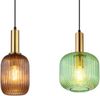 LED Pendelleuchte aus Rillenglas bunt mit 4 Glasschirmen, Breite 115cm Bild 4