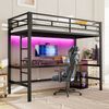 Hochbett 90x200 cm mit Tisch, Geländer, Leiter, 7-farbiger APP-Lichtleiste, Steckdose, USB & Typ-C, Kinderbett Lernbett Bild 2