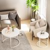 Huhote Couchtisch Rund 2er Set Holz Weiß Metallgestell Beistelltisch Wohnzimmer Bild 4