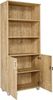 Furni24 Aktenschrank mit Zylinderschloss–oben offen, 3 verstellbare Regalfächer, unten 2 verstellbare Regalfächer mit Doppeltür und Ganzmetallscharniere, abschließbarer Holzschrank-Eiche, 190 x 80 x 40 cm Bild 5