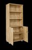 Furni24 Aktenschrank mit Zylinderschloss–oben offen, 3 verstellbare Regalfächer, unten 2 verstellbare Regalfächer mit Doppeltür und Ganzmetallscharniere, abschließbarer Holzschrank-Eiche, 190 x 80 x 40 cm Bild 2