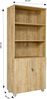 Furni24 Aktenschrank mit Zylinderschloss–oben offen, 3 verstellbare Regalfächer, unten 2 verstellbare Regalfächer mit Doppeltür und Ganzmetallscharniere, abschließbarer Holzschrank-Eiche, 190 x 80 x 40 cm Bild 3