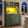 Flieks Küchenbuffet mit Arbeitsplatte in Holzoptik, LED-Beleuchtung, Glastür und Schublade (1-St, B105,5/T40/H180 cm) Hochschrank Küchenschrank Mehrzweckschrank Geschirrschrank Grün Bild 3