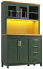 Flieks Küchenbuffet mit Arbeitsplatte in Holzoptik, LED-Beleuchtung, Glastür und Schublade (1-St, B105,5/T40/H180 cm) Hochschrank Küchenschrank Mehrzweckschrank Geschirrschrank Grün Bild 4