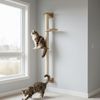 eyepower Kratzbaum zur Wandmontage-130 cm Wandkratzbaum für Katzen mit 2 Bambus Plateaus, Sistammstamm Wand - Katzenkratzbaum platzsparend - Kletterwand Katze Bild 3
