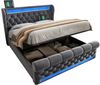 Polsterbett 160×200 cm aus Samt-Stoff mit LED-Beleuchtung, USB-C-Ladefunktion und Matratze, grau Bild 5