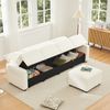 Merax 280cm Großes Sofa, 4-Sitzer Corduroy Sofa, mit Stauraum unter den Sitzflächen, inklusive eines frei platzierbaren Hockers, Beige Bild 2