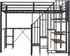 Hochbett 120×200 cm mit Rausfallschutz, Schreibtisch und Kleiderschrank, Schwarz, ohne Matratze Bild 4