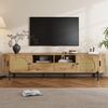 Merax Lowboard mit Rattan-Schiebetüren, Oval TV-Schrank in Holzoptik (1 St), TV Lowboard mit 2 Türen, 2 Schubladen & Stauraum, 200 x 40 x 49,5 cm Bild 3