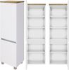Badezimmer Midischrank PESARO-03 in matt weiß mit Absetzung in Wotaneiche Nb, B/H/T: ca. 40/130/35 cm Bild 2