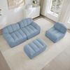 Ecksofa modular 79cm×228cm×165cm in L-Form mit Ottoman – 3-Sitzer Wohnzimmersofa aus granuliertem Fleece in Blau Bild 3