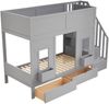 Etagenbett für Kinder mit Stauraumtreppe und Schubladen, 90 x 200 Großes Hochbett mit Fenstern und Staukästen, Holzgestell mit Sicherheitsgeländer, Platzsparendes Kinderbett für Jungen und Mädchen Bild 4
