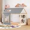 Bett 90x200 cm in Hausform aus Kiefernholz – Natur/Grau, offenes Design mit Dach und Fenster Bild 4