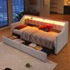 Schlafsofa mit Bettfunktion und LED-Beleuchtung, 90x200cm/180x200cm, Liegefläche erweiterbar, mit Lattenrost und Schubladen, Leinen Bild 2