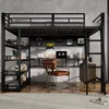 Hochbett mit Schreibtisch, Regal und Leiter, 140x200 cm, Kinderbett mit Rausfallschutz, Metallbett Bild 2