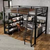 Hochbett mit Schreibtisch, Regal und Leiter, 140x200 cm, Kinderbett mit Rausfallschutz, Metallbett Bild 3