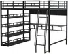Hochbett mit Schreibtisch, Regal und Leiter, 140x200 cm, Kinderbett mit Rausfallschutz, Metallbett Bild 5