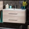 FACKELMANN B.CLEVER Waschbecken mit Unterschrank 90 cm breit, Braun hell, Waschbecken Gussmarmor Weiß Bild 2