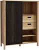 Forte JYTANA Schrank 100 105, skandinavischer Schrank mit 2 Schubladen, Schranktür und 3 offenen Fächern, Mauvella Eiche mit Schwarz, 103,4 cm breit x 129,9 cm hoch x 40,2 cm tief Bild 3