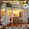 Hochbett mit Schreibtisch, LED-Streifen, Schubladen, Regal, Kleiderschrank und Lattenrost, 90x200cm, Kinderbett mit Rausfallschutz, Kiefer Bild 4